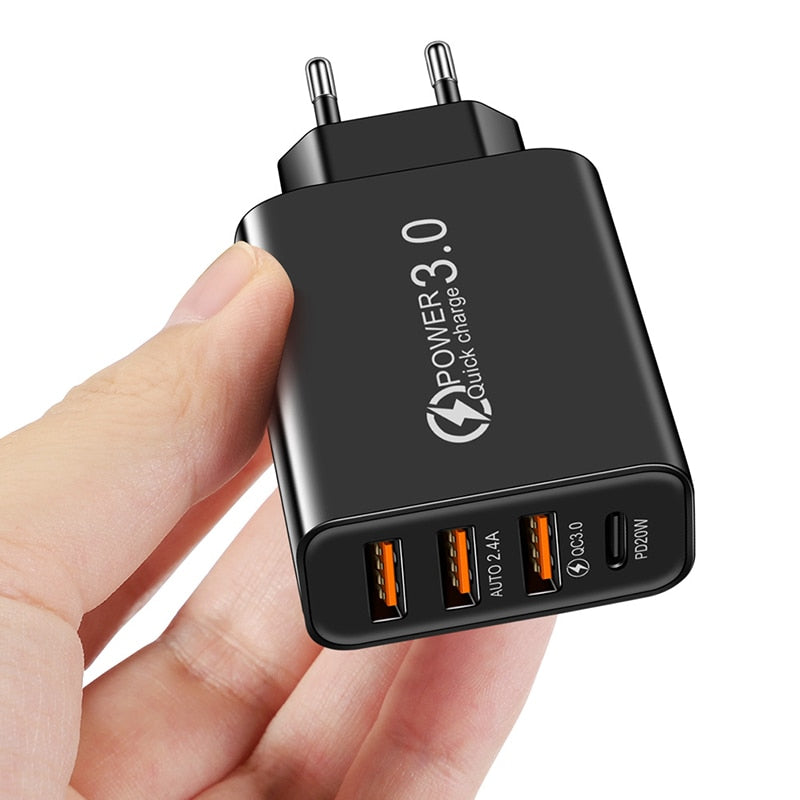 Ladegerät USB C - Schnellladung Smartphones iPhone, iOS, Xiaomi, Samsung, Huawei & Android - mit 3 USB & 1 Type-C Anschluss