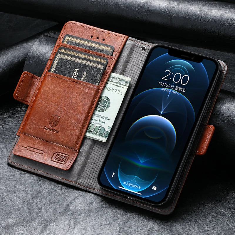 High-Quality Leather Flip Cover Wallet with Magnetic Closure and SIM Card Slot iPhone Case |Compatible with Full Protection and Camera Lens Cover for Apple iPhone 16/15/14/13/12 Pro Max Plus Mini | Armor Phone Case  Wallet Protective Cover