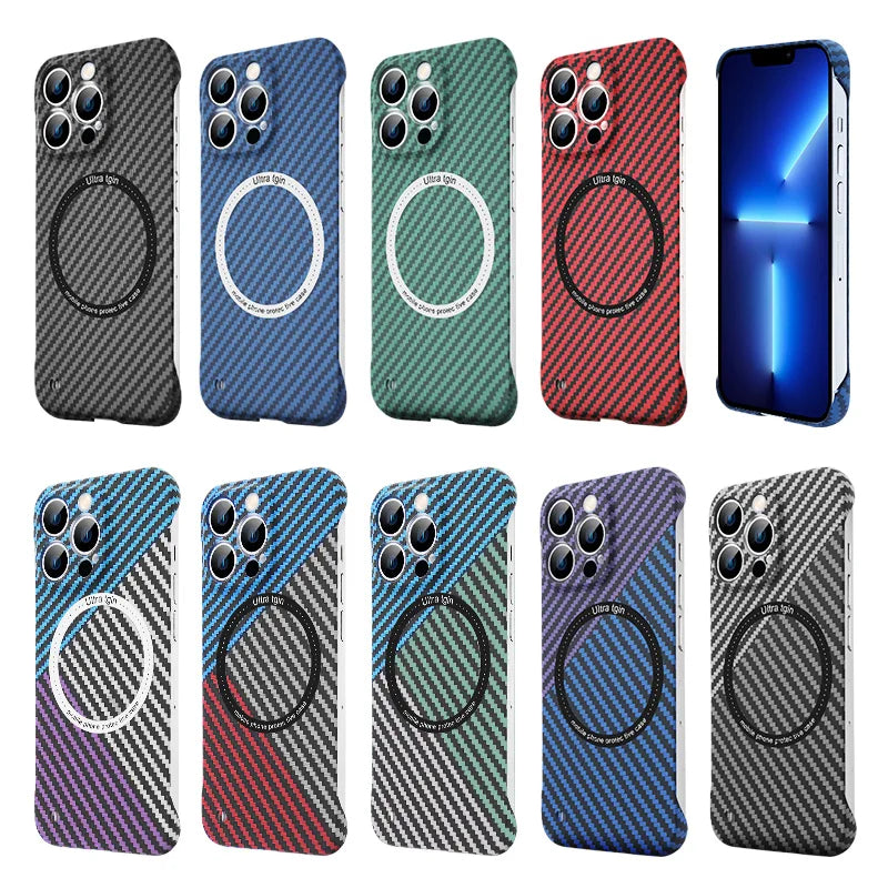 Luxury Ultra-Thin Carbon Fiber iPhone Case | MagSafe Case with 360-Degree Protection & Camera Lens Protection for Apple iPhone 16/15/14/13/12 Pro Max, Plus, Mini Cover | Shockproof Phone Case with Armor Shell & Bumper Cover