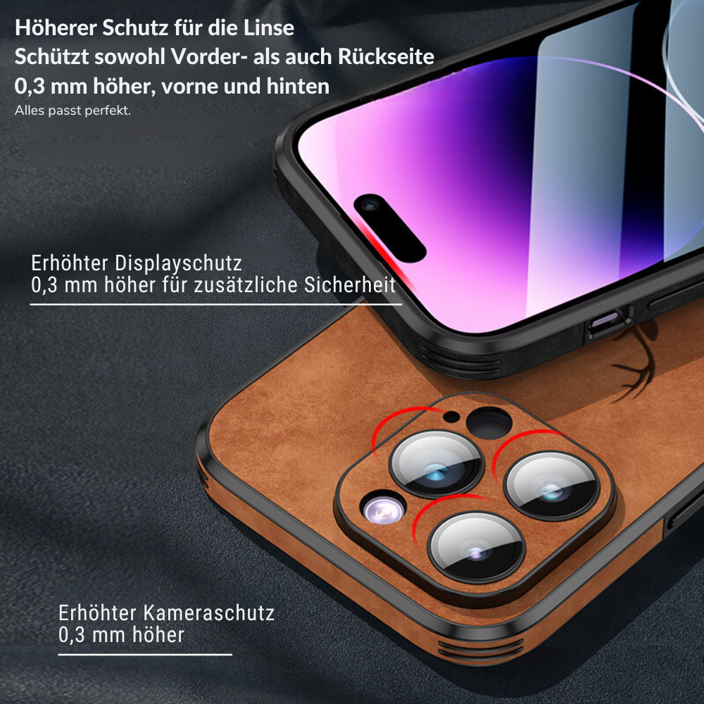 Hochwertige Hirschleder Apple iPhone-Hülle mit Kameralinsenschutz und stoßfestem Silikonüberzug - Phone Heaven Zone