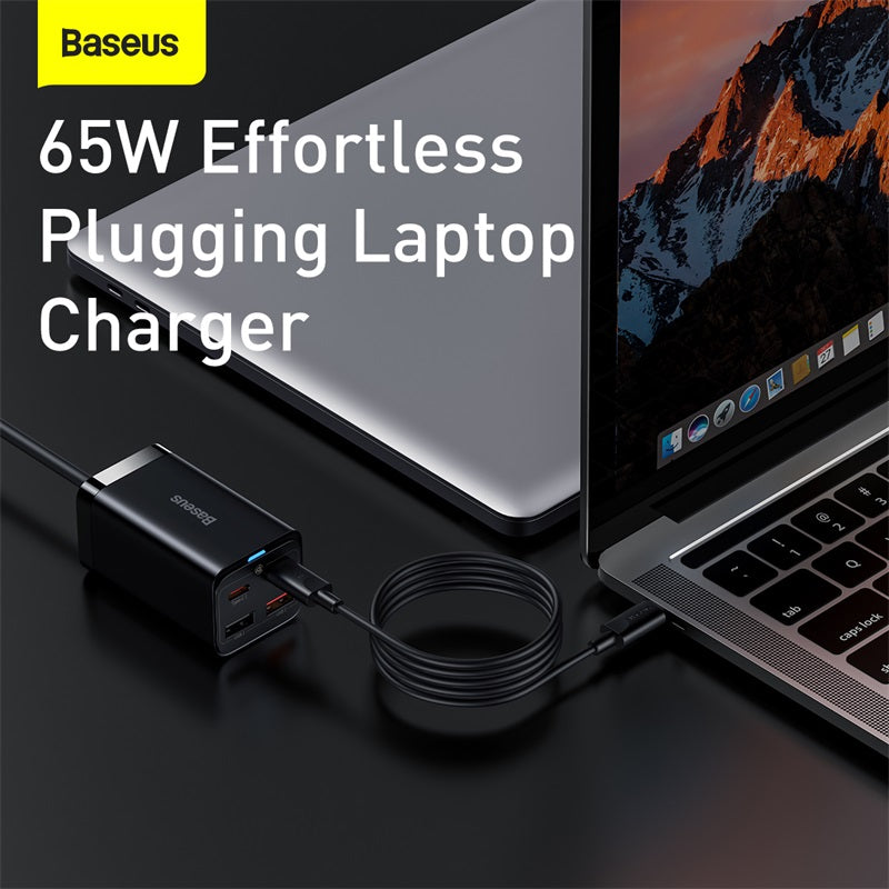 Premium 65 W Gan Ladegerät Desktop Schnellladestation | 4-in-1 Laptop & Handy Adapter für Smartphones, Apple iPhone, Samsung, iOS & Android Xiaomi,- Schnellladen