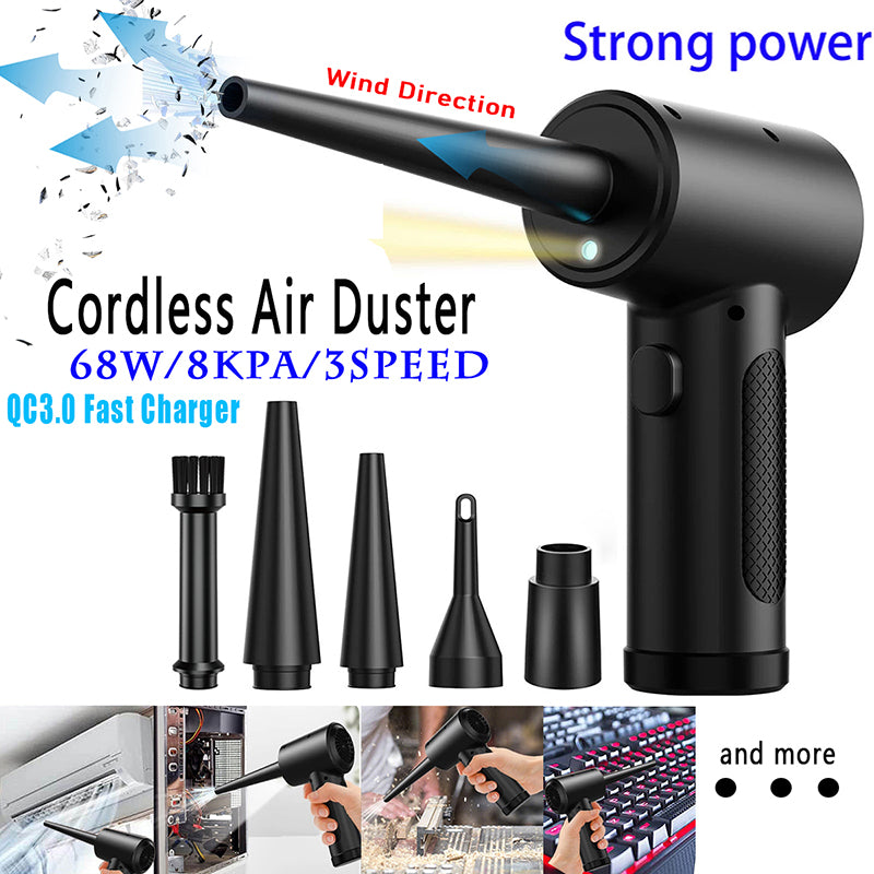 Premium Compressed Air Duster for Electronics: Cordless Air Blower with LED Light - Ideal for Smartphone, Laptop, Tablet, PC, Apple iPhone, iPad, MacBook, iOS, Android, Samsung | Effective Cleaning for Keyboard, Car & More