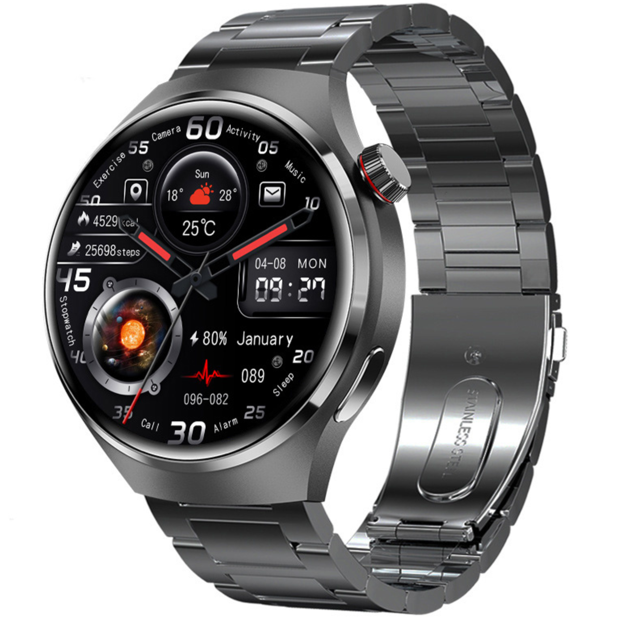 Premium Smartwatch für Männer | Uhr 4 Pro mit AMOLED HD Bildschirm Bluetooth Anruf, GPS Herzfrequenzmessung