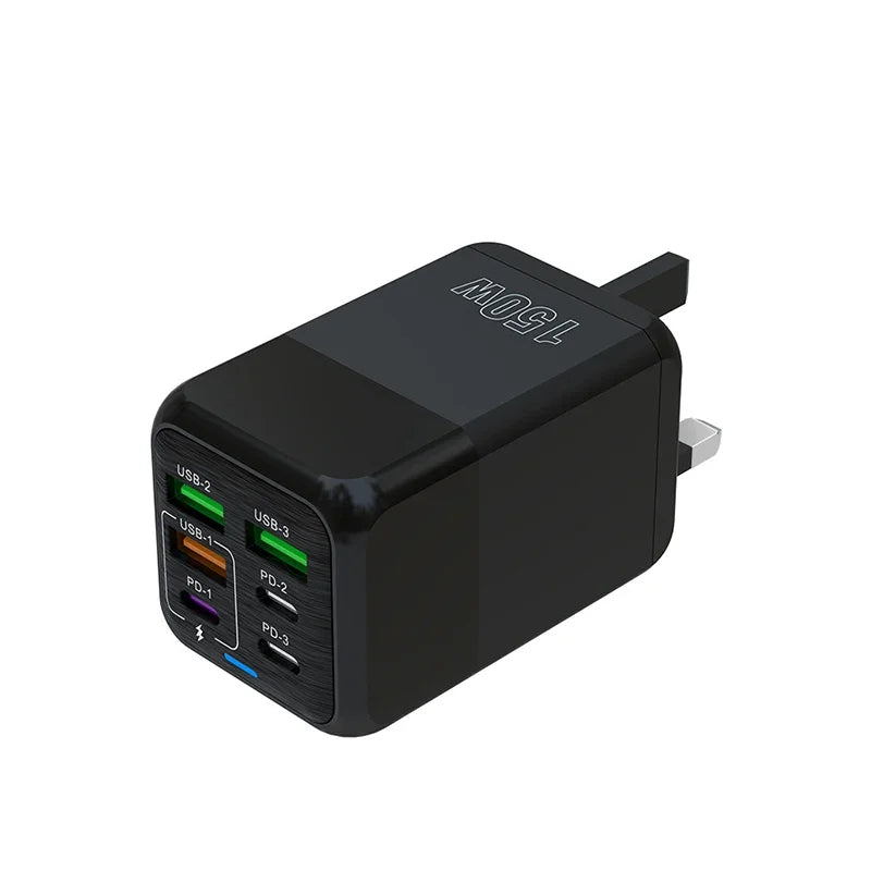 Premium 65 W Gan Ladegerät Desktop Schnellladestation | 4-in-1 Laptop & Handy Adapter für Smartphones, Apple iPhone, Samsung, iOS & Android Xiaomi,- Schnellladen