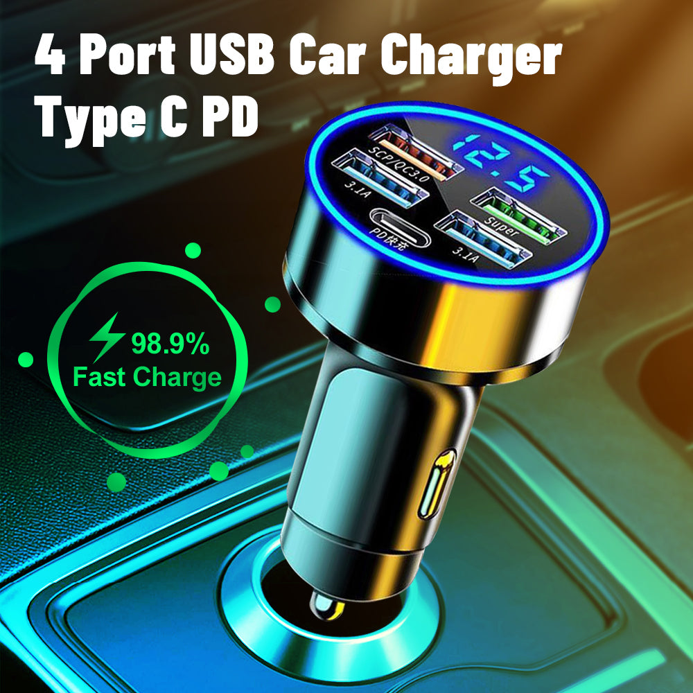 Auto-Ladegerät USB Typ-C & Mehrfachanschluss Zigarettenanzünder Adapter | Premium Schnellladung für Smartphones, Apple iPhone, Samsung, iOS & Android Geräte