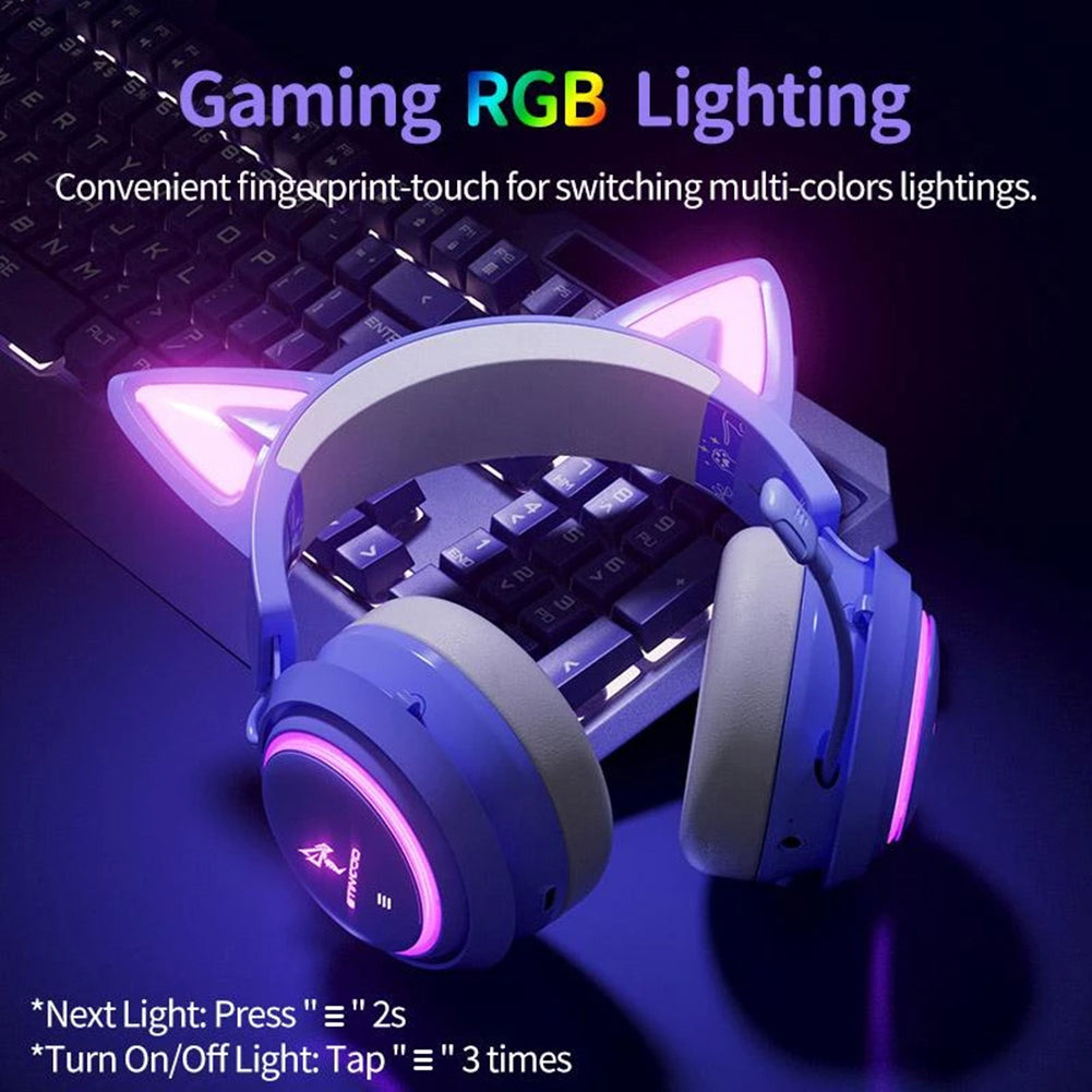 Hochwertiges Onikuma X15 Pro Over-Ear Gaming-Headset mit Kabel | Geräuschunterdrückung, Rosa Katzenohren, RGB-Licht und Mikrofon für PC PS4 Gaming