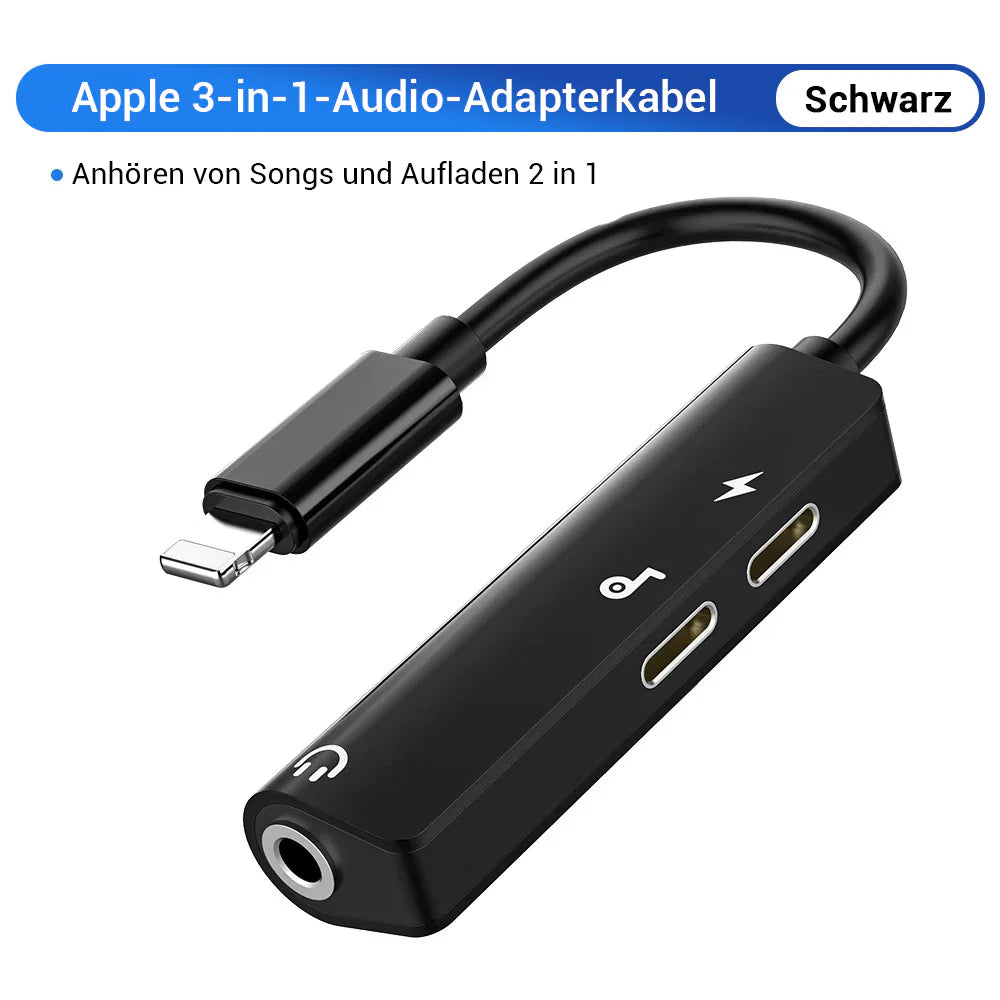 Premium 3-in-1 8-Pin zu 3,5mm Jack AUX Kabel mit Beleuchtung - Ladeadapter, Kopfhörersplitter, Konverter für Apple iPhone 15/14/13/12