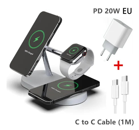 5-in-1 Magnetischer Kabelloser Ladeständer für Smartphones, Apple iPhone, Samsung, iOS & Android Apple Watch 9/8/7, AirPods | Schnelle Wireless-Charging-Dockingstation