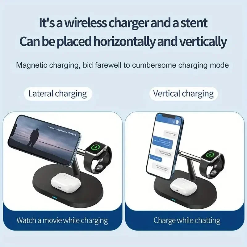 3-in-1 Schnellladestation | Premium Wireless Fast Charging Dockingstation mit Wecker | für Smartphones, Apple iPhone, Samsung, iOS & Android