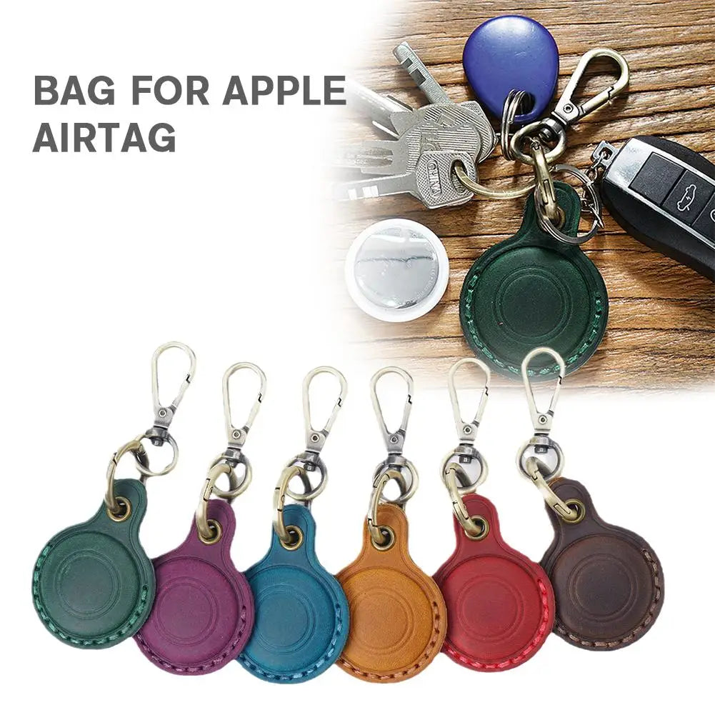 High-Quality Retro Leather Key Ring for Apple AirTag | Anti-Drop Case, Protective Cover & Tracker Locator - Apple Accessory