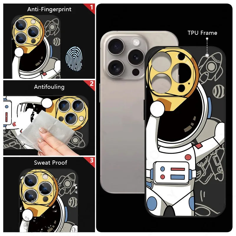 Hochwertige Astronauten-Lanyard iPhone-Hülle | MagSafe Case mit Kameraschutzabdeckung | Panzertasche mit weicher Silikon-Stoßstange als Cover für Apple iPhone 16/15/14/13/12 Pro Max Plus Mini Handyhülle