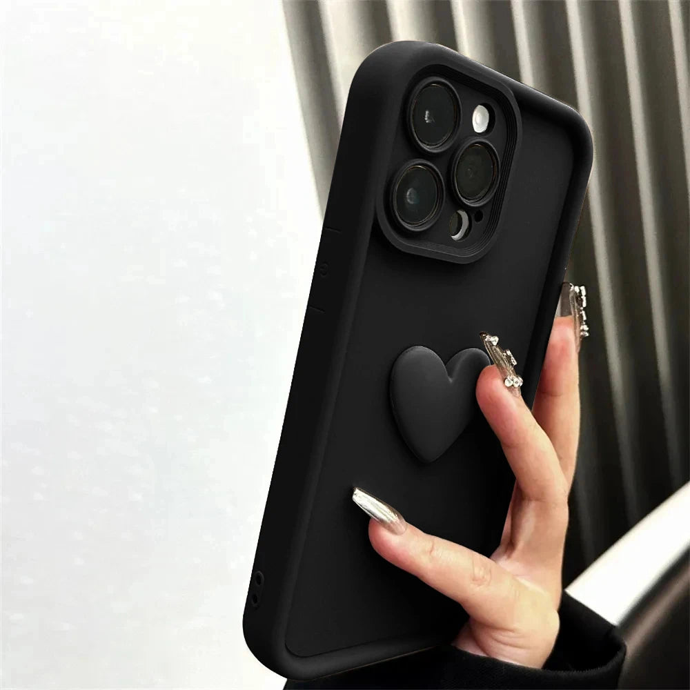 High-Quality Cute 3D Love Heart Design Silicone iPhone Case | MagSafe Case with Camera Lens Protector for Apple iPhone 16/15/14/13/12 Pro Max Plus Mini Cover | Heavy Duty, Bumper Cover Phone Case | Silicone Soft Cover Protective Case