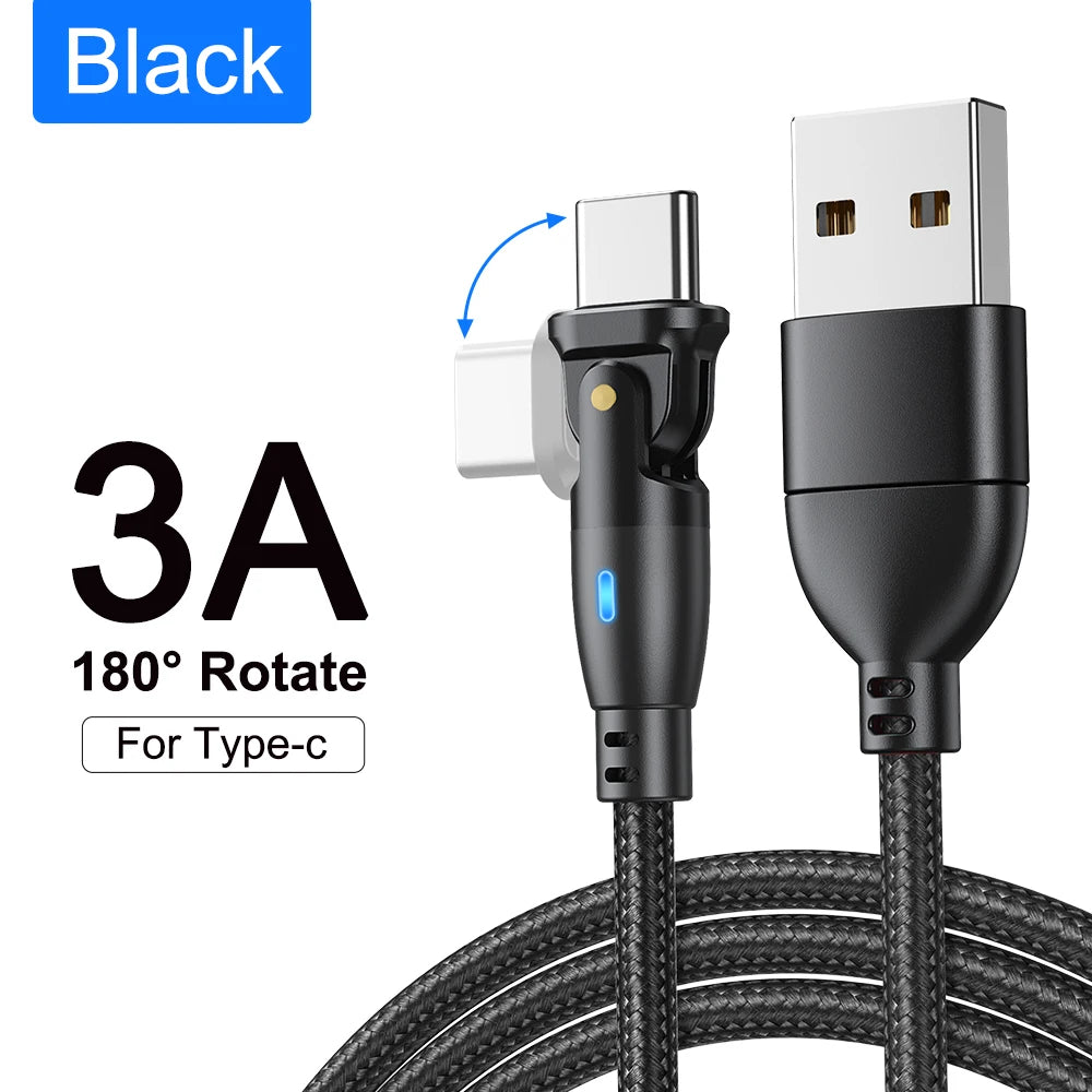 Hochbelastbares & Premium 3A Schnellladekabel Typ C für Samsung, 180 Rotation Apple iOS Kabel Micro USB Ladegerät | Datenkabel für Smartphones, Apple iPhone, Samsung, iOS & Android