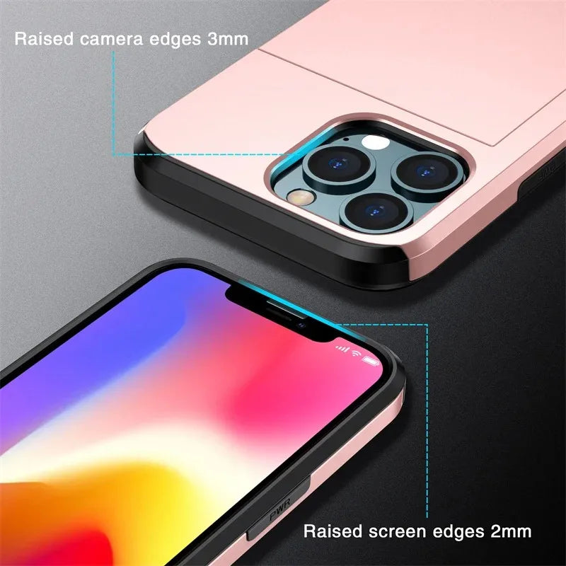 Premium Wallet iPhone Case with Card Slot and Credit Card Holder | Dual Layer Slider iPhone Case with Camera Lens Protector for Apple iPhone 16/15/14/13/12 Pro Max Plus Mini | MagSafe Cover | Heavy Duty Phone Case | Protective Wallet Case