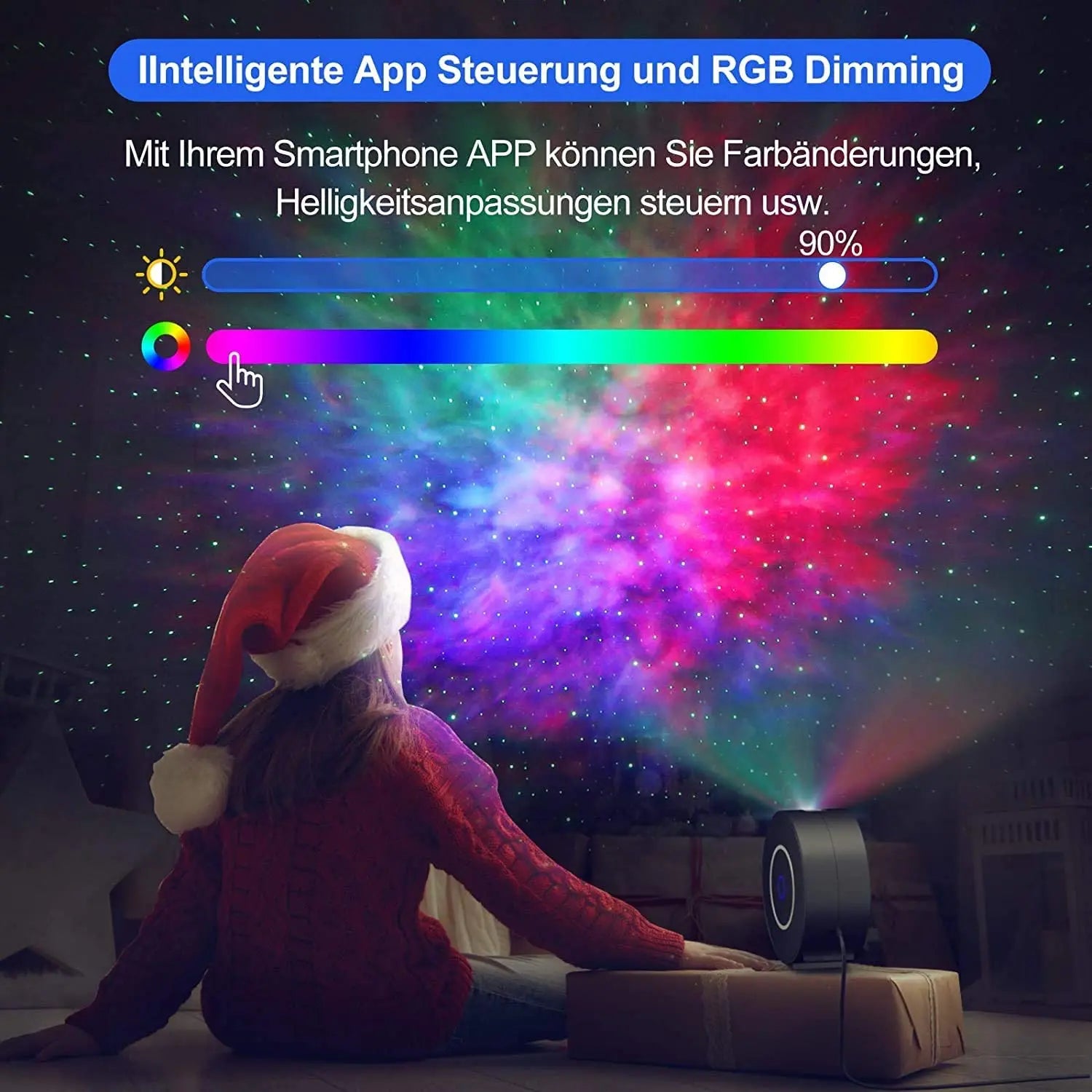 Premium Sterne-Projektor Licht: Buntes Nebelwolken-Nachtlicht, Dynamisches Galaxien-Sternennachtlicht für Schlafzimmer, Spielzimmer, Party | Limitierte Auflage Smartphone, Laptop, Tablet, PC, Apple iPhone, iPad, MacBook, iOS, Android, Samsung