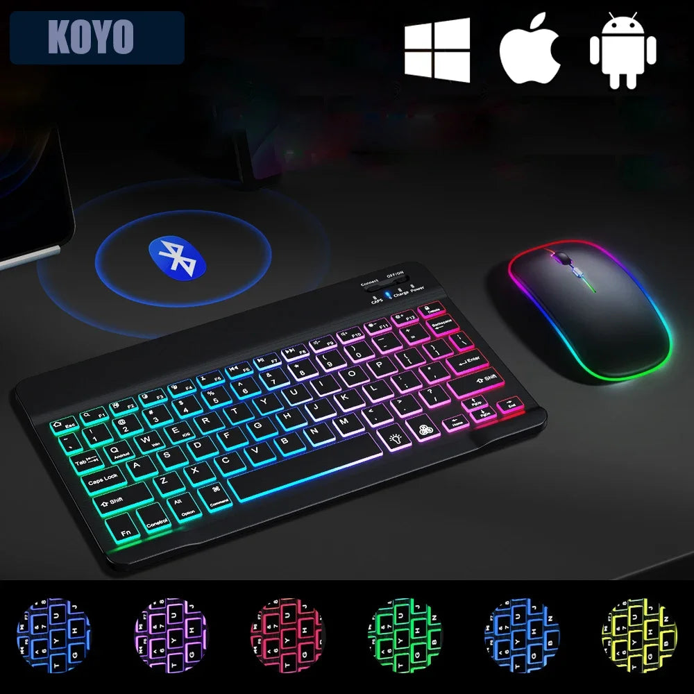 Premium Backlit Tastatur und Maus in 10-Zoll für iPad/Pro/Air/Mini: 10/9/8/7/6/5/4/3 Series: Bluetooth-Tastatur mit Hintergrundbeleuchtung | Kompatibel mit iOS, Android, Windows