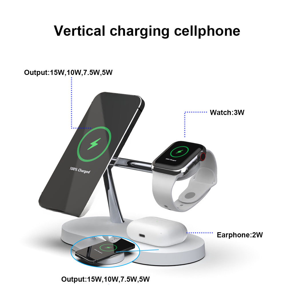 5-in-1 Magnetischer Kabelloser Ladeständer für Smartphones, Apple iPhone, Samsung, iOS & Android Apple Watch 9/8/7, AirPods | Schnelle Wireless-Charging-Dockingstation