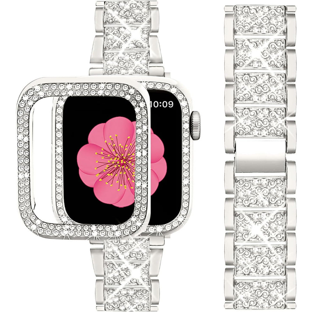 Luxus Premium Hülle Glitzer-Metallarmband & Diamant-Gehäuse für Apple Watch Serie 10/9/8/7/6/5/4/3/2/1 & Ultra 2/1, SE: 2024, 2023, 2022, 2021, 2020, 2019, 2018, 2017, 2016: 49mm, 45mm, 41mm, 40mm, 44mm, 42mm | Case & Cover, iWatch Armband