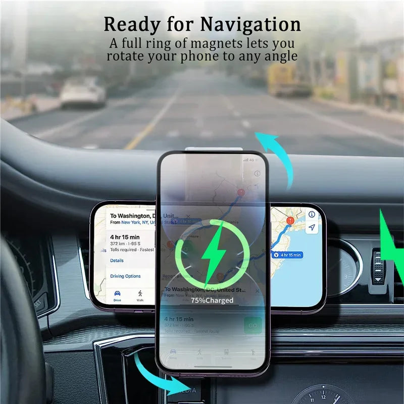 High-Quality Magnetic 30W Wireless Car Charger with Phone Mount for Smartphones, Apple iPhone, Samsung, iOS & Android | Fast Charging Station and Car Holder