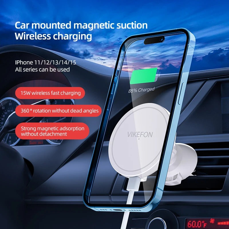 High-Quality Magnetic 30W Wireless Car Charger with Phone Mount for Smartphones, Apple iPhone, Samsung, iOS & Android | Fast Charging Station and Car Holder