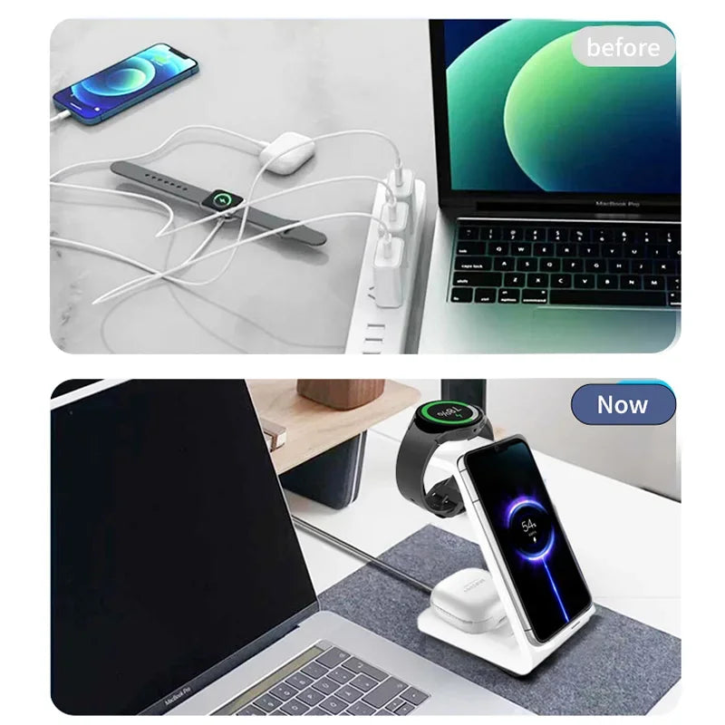 3 in 1 Kabelloses Schnell magnetische MagSafe Ladestation | Wireless Charging Station Fast Docking Station Ladegerät für Smartphones, Apple iPhone, Samsung, iOS & Android Watch & Airpods