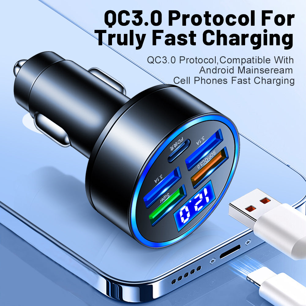 Auto-Ladegerät USB Typ-C & Mehrfachanschluss Zigarettenanzünder Adapter | Premium Schnellladung für Smartphones, Apple iPhone, Samsung, iOS & Android Geräte