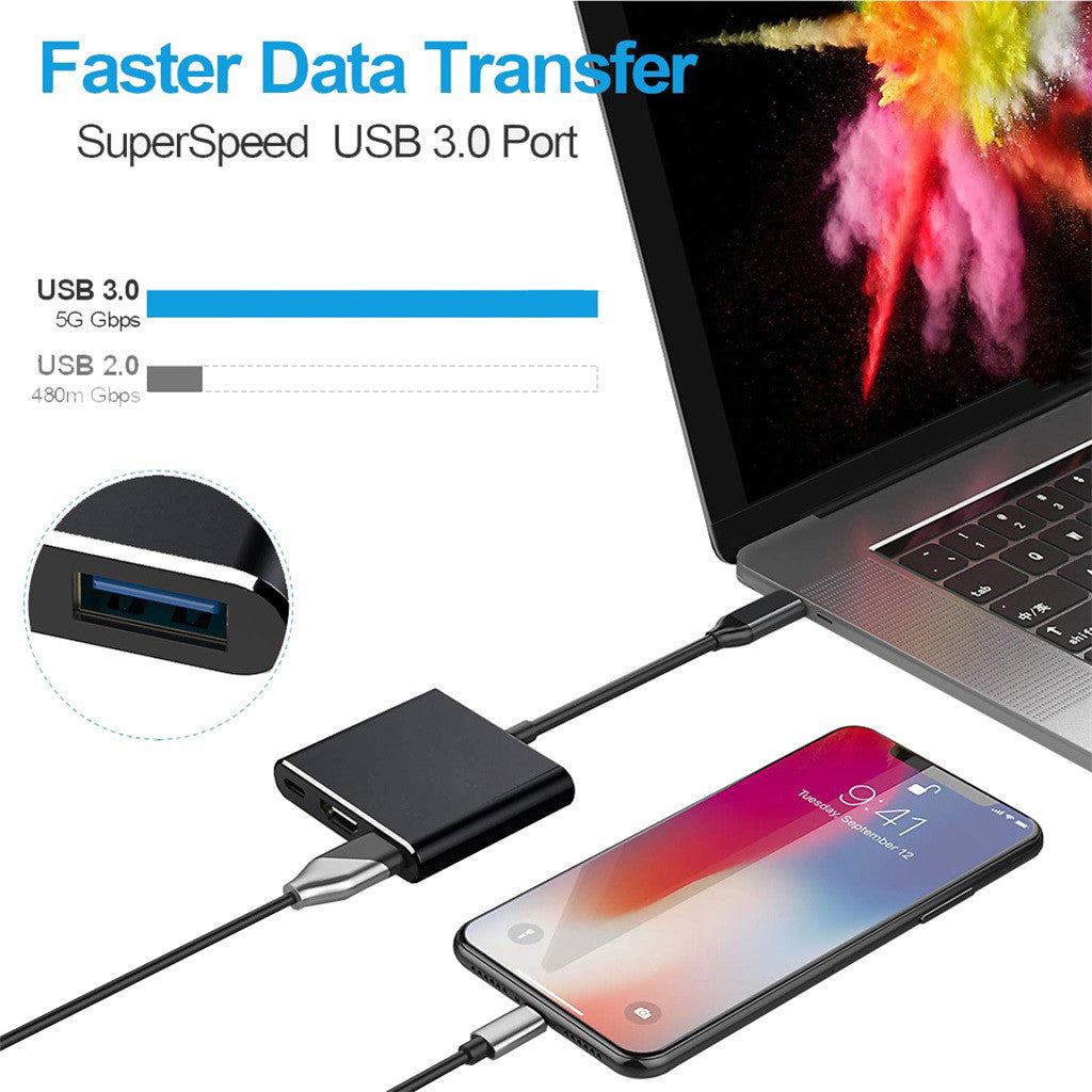 3-in-1 USB-C Hub: Typ-C zu HDMI Splitter, Hochwertige USB 3.0 Dockingstation für MacBook Air/Pro/M3/M2/M1: 16,14,13-inch | 2024/2023/2022/2020 Series - USB-C zu HDMI Hub