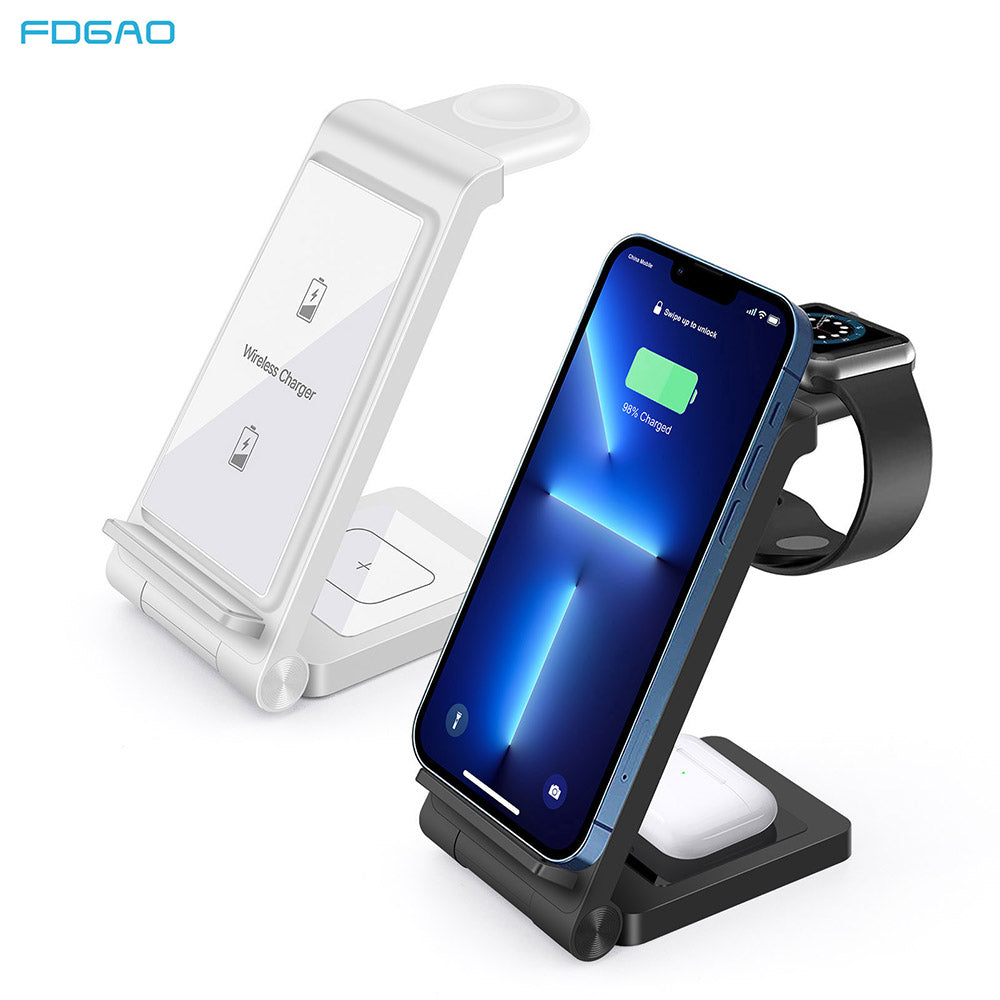 Premium 3-in-1 25W Schnellladestation Dock | Kabelloses Ladegerät für Smartphones, Apple iPhone, Samsung, iOS & Android Watch, AirPods, Galaxy Buds, Kopfhörer | Fast Wireless Charging Station