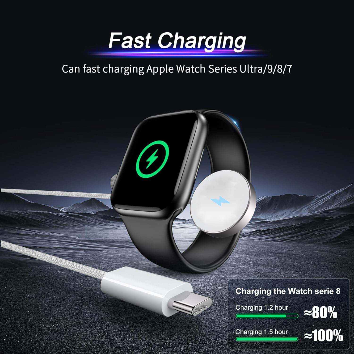 Hochwertiges Kabel für Apple iWatch Wireless Charger Watch 10/9/8/7/6/5/4/3/2/1 & Ultra 2/1, SE: 2024, 2023, 2022, 2021, 2020, 2019, 2018, 2017, 2016 Laden | Prämie USB Lightning Ladekabel