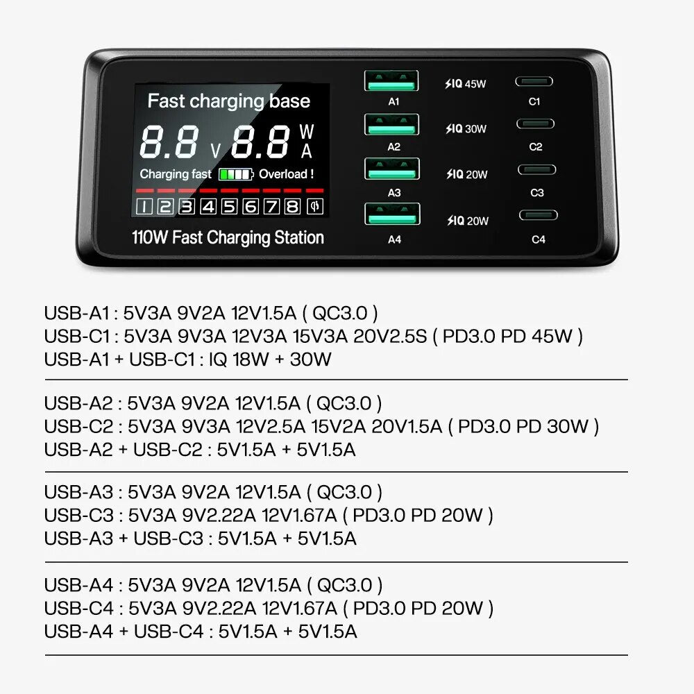 Ladestation Kabellose Schnell Ladegerät Digital | Wireless Charging Station iPhone, Samsung, Android, Handy, Tablet