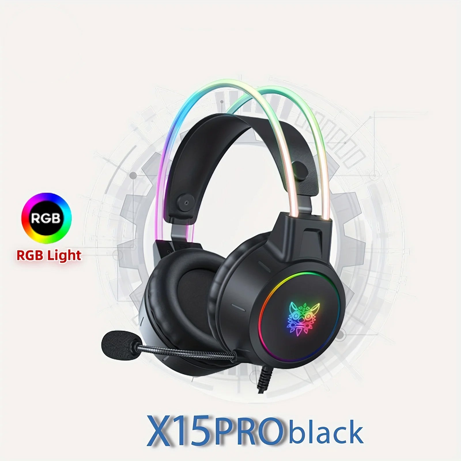 Hochwertiges Onikuma X15 Pro Over-Ear Gaming-Headset mit Kabel | Geräuschunterdrückung, Rosa Katzenohren, RGB-Licht und Mikrofon für PC PS4 Gaming