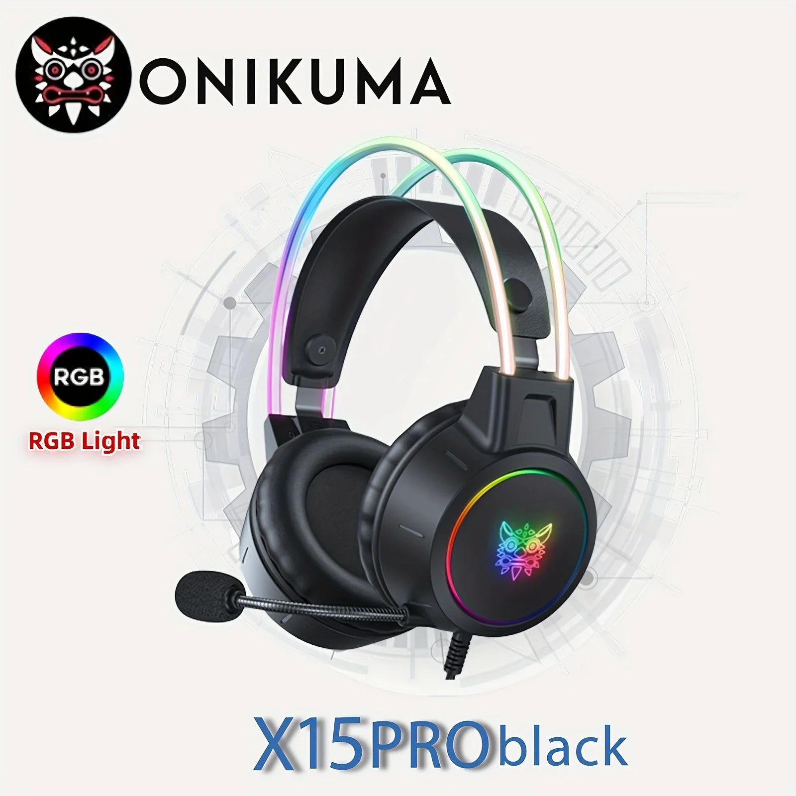 Hochwertiges Onikuma X15 Pro Over-Ear Gaming-Headset mit Kabel | Geräuschunterdrückung, Rosa Katzenohren, RGB-Licht und Mikrofon für PC PS4 Gaming