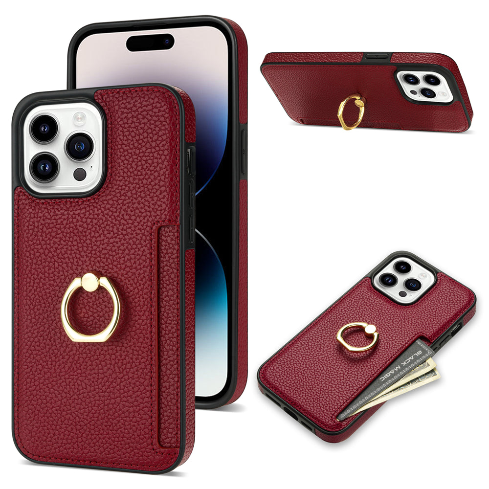 Hochwertiges Kartenfach Leder Brieftasche mit Ringhalter und Ständer iPhone Hülle