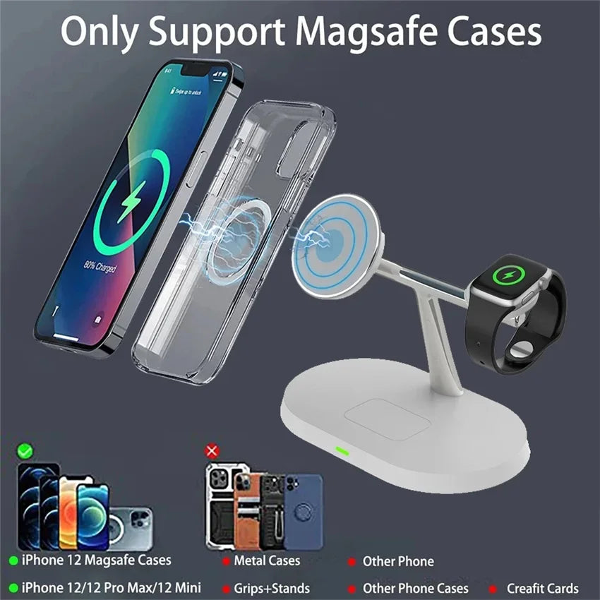 5-in-1 Magnetischer Kabelloser Ladeständer für Smartphones, Apple iPhone, Samsung, iOS & Android Apple Watch 9/8/7, AirPods | Schnelle Wireless-Charging-Dockingstation