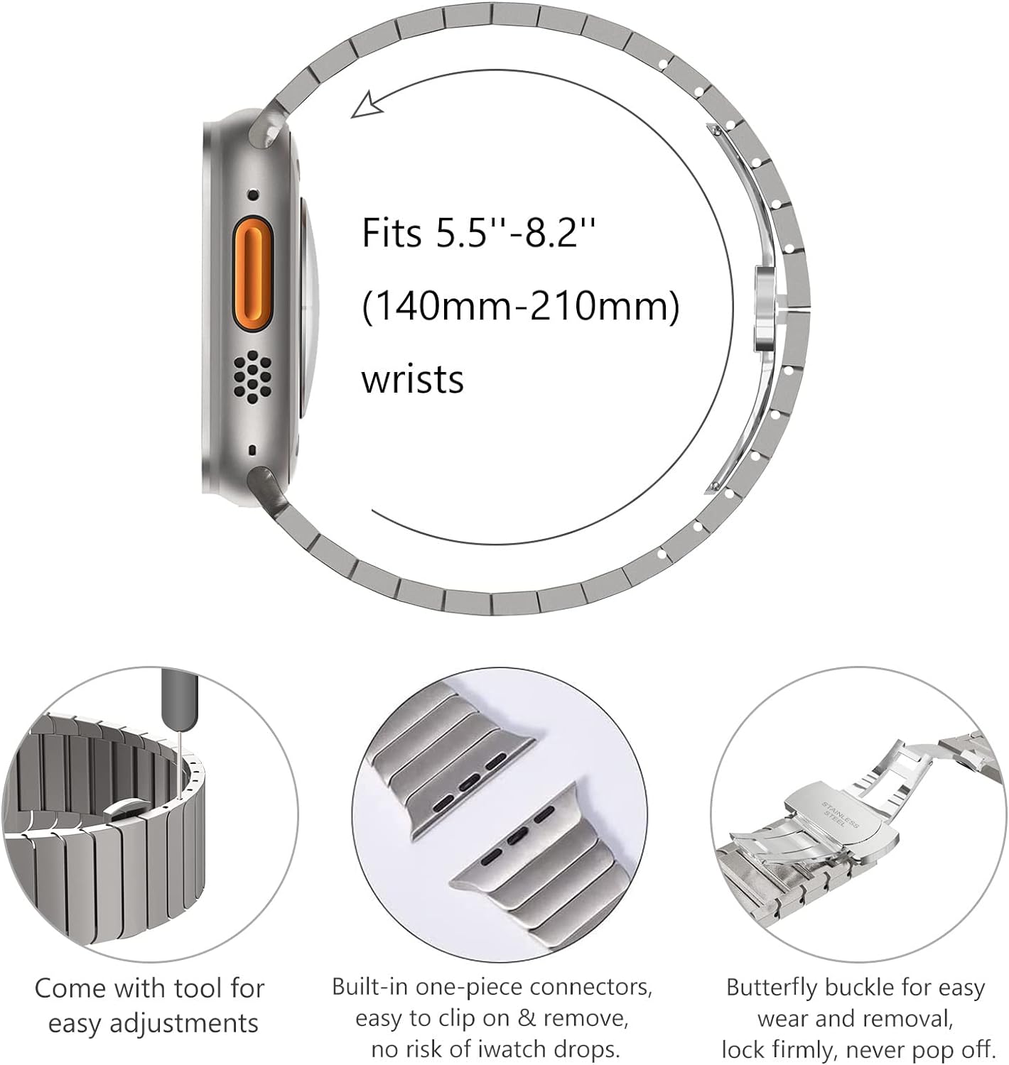 Titan Farbband für Luxury Apple Watch Serie 10/9/8/7/6/5/4/3/2/1 & Ultra 2/1, SE: 2024, 2023, 2022, 2021, 2020, 2019, 2018, 2017, 2016 | Schlaufe für iWatch 45mm 41 42 44mm 38 40mm Edelstahl-Armband in erstklassiger Qualität