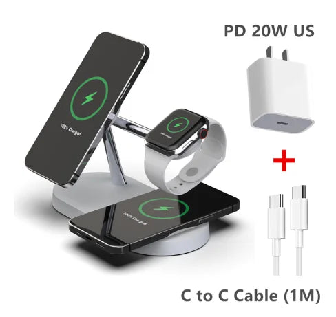 5-in-1 Magnetischer Kabelloser Ladeständer für Smartphones, Apple iPhone, Samsung, iOS & Android Apple Watch 9/8/7, AirPods | Schnelle Wireless-Charging-Dockingstation