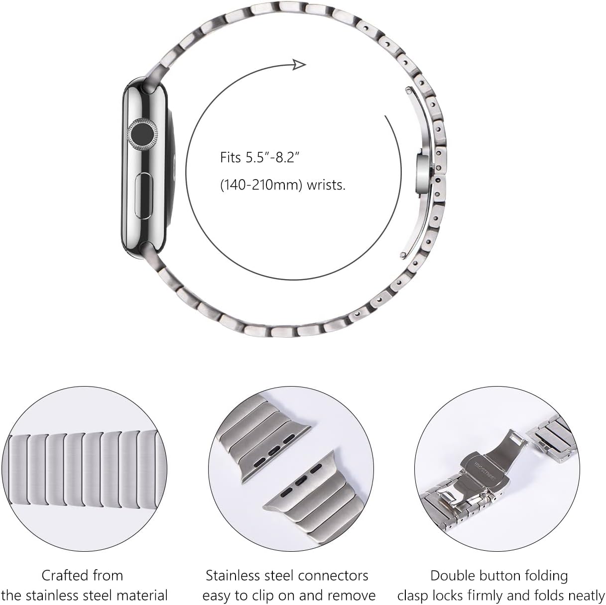 Titan Farbband für Luxury Apple Watch Serie 10/9/8/7/6/5/4/3/2/1 & Ultra 2/1, SE: 2024, 2023, 2022, 2021, 2020, 2019, 2018, 2017, 2016 | Schlaufe für iWatch 45mm 41 42 44mm 38 40mm Edelstahl-Armband in erstklassiger Qualität