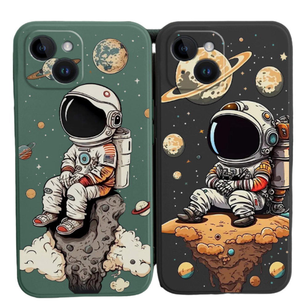 Hochwertige niedliche Saturn- & Astronauten-Design iPhone-Hülle | MagSafe Case mit Kameralinsenschutzabdeckung für Apple iPhone 15/14/13/12 Pro Max Plus Cover | Panzertasche, Stoßstangenabdeckung Handyhülle | Premium-Silikon-Schutzhülle