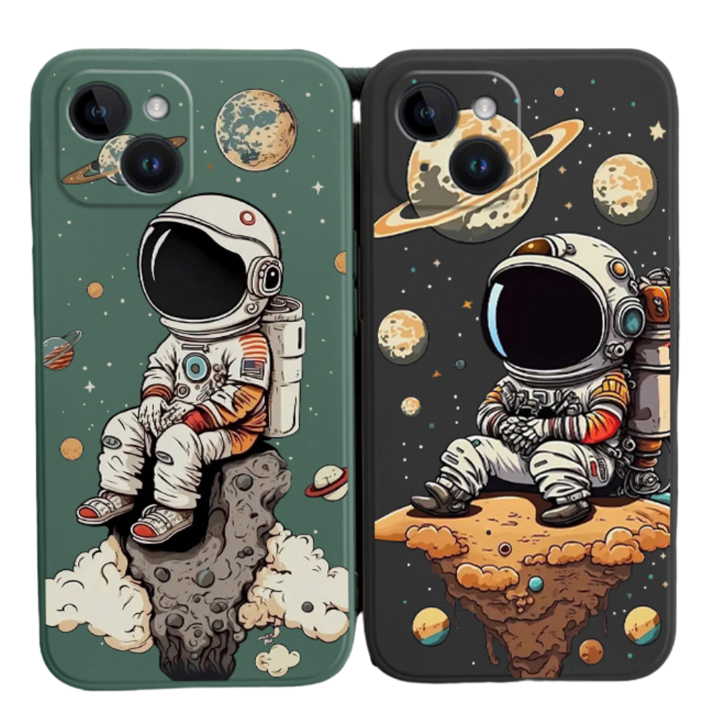 Hochwertige niedliche Saturn- & Astronauten-Design iPhone-Hülle | MagSafe Case mit Kameralinsenschutzabdeckung für Apple iPhone 16/15/14/13/12 Pro Max Plus Mini Cover | Panzertasche, Stoßstangenabdeckung Handyhülle | Premium-Silikon-Schutzhülle