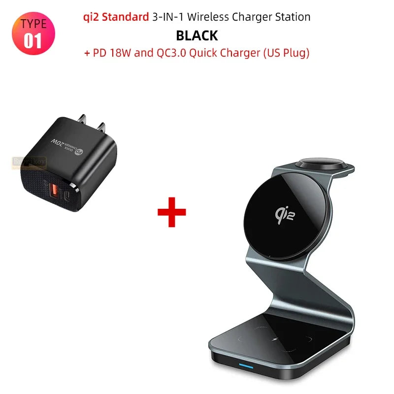 3 In 1 Faltbarer Magnetischer Ladestation 15W Kabellose Ladegerät Aluminium Schnellladestation Dockingstation Wireless Charging Station Smartphones, Apple iPhone, Samsung, iOS & Android