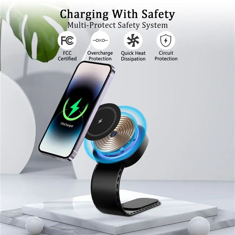 High-Quality Magnetic 30W Wireless Car Charger with Phone Mount for Smartphones, Apple iPhone, Samsung, iOS & Android | Fast Charging Station and Car Holder