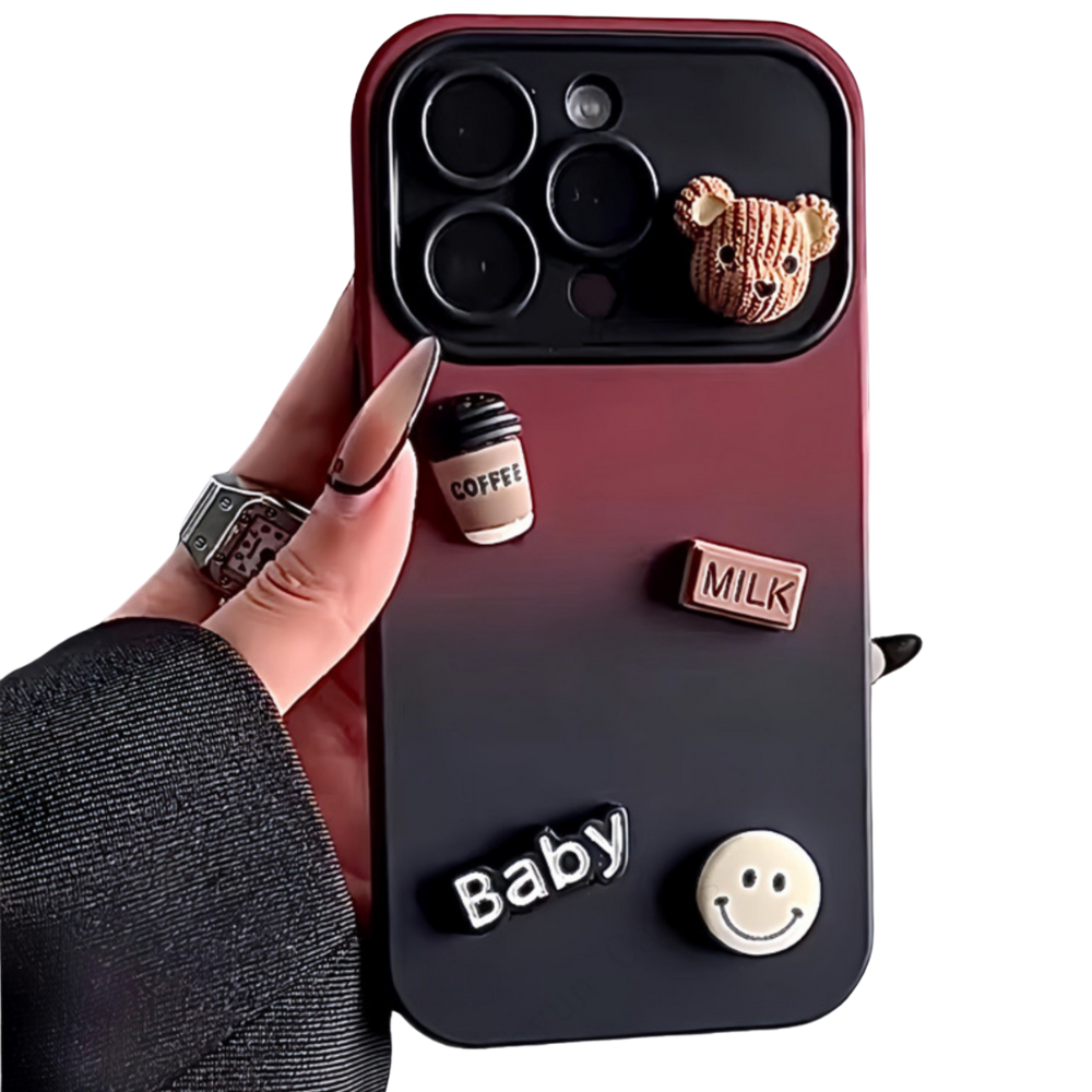 Hochwertige 3D-Bär-Kaffee-Spielzeug-Farbverlauf-Design iPhone-Hülle