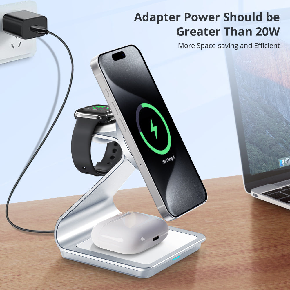 Premium 3 in 1, 30W Magnet Wireless-Ladestation | Kabelloser Charger für Smartphones, Apple iPhone, Samsung, iOS & Android Apple Watch/AirPods | Schnellladegerät Dockingstation