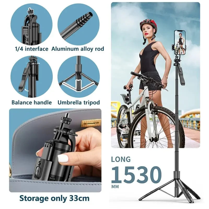 Premium Kabelloser Selfie-Stick & Stativ-Stand: Für Apple iPhone 16/15/14/13/12/11 Pro Max/Plus/Mini,GoPro | Kameras, Smartphones, Apple iPhone, Samsung, iOS & Android - Stabiles Live-Shooting | Limitierte Auflage