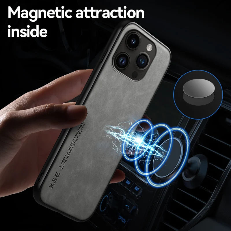 Leder Premium MagSafe Apple iPhone Hülle mit galvanisiertem Rahmen