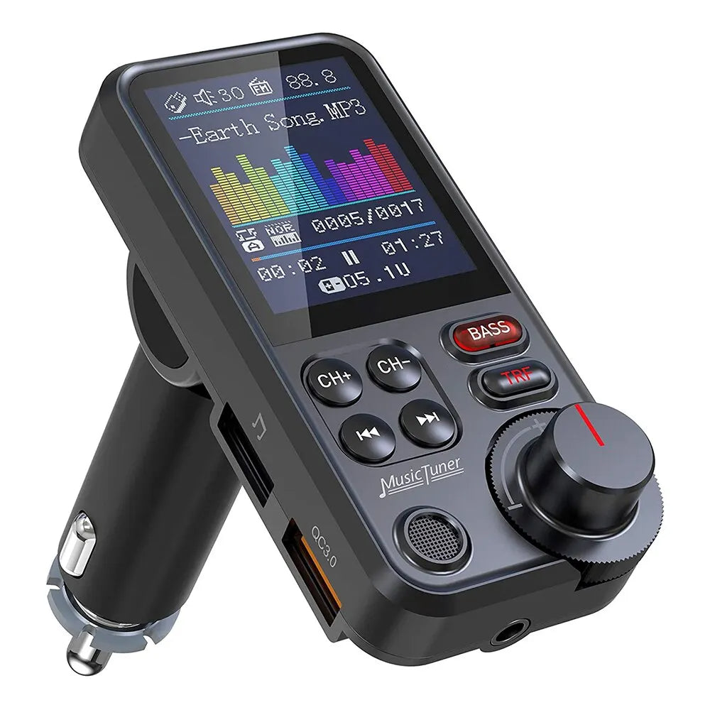 1,8-Zoll kabelloser Auto-Bluetooth-FM-Transmitter, unterstützt QC 3.0-Ladung, Klangregelung, Musikspieler für Treble und Bass