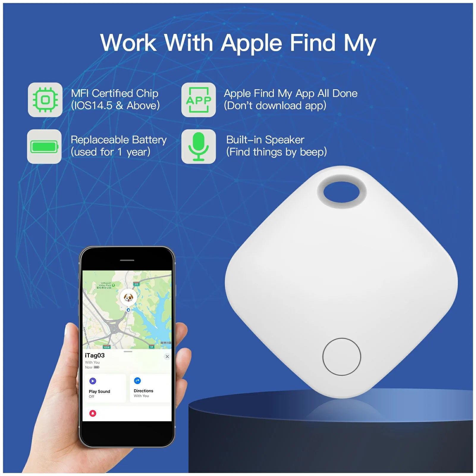 Premium GPS-Tracker für Kinder, Haustiere, Wallet, Portemonnaie & Schlüssel: Smart Air Tag, Mini-Bluetooth | Verlorene Gegenstände für Apple iOS finden