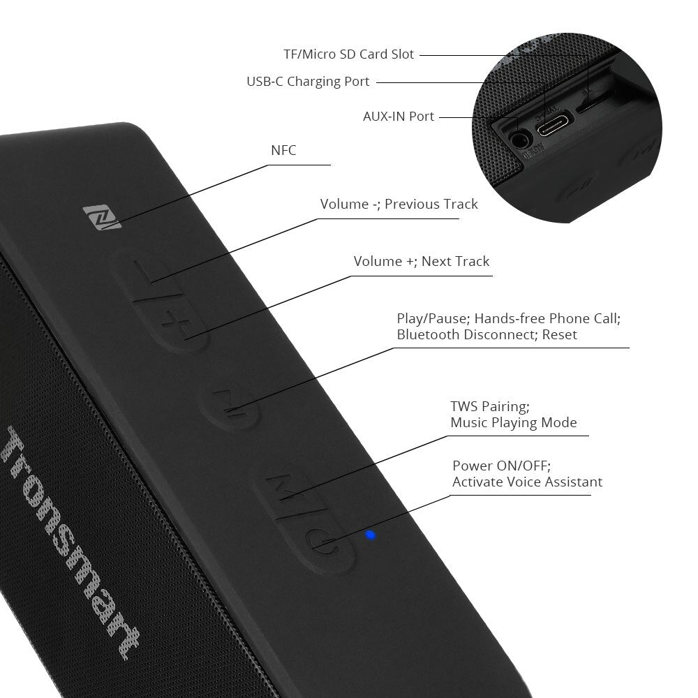 Premium Bluetooth-Lautsprecher | Outdoor, tragbar, IPX7 wasserdicht, NFC, 24 Std. Spielzeit, Micro SD | Kompatibel mit Apple