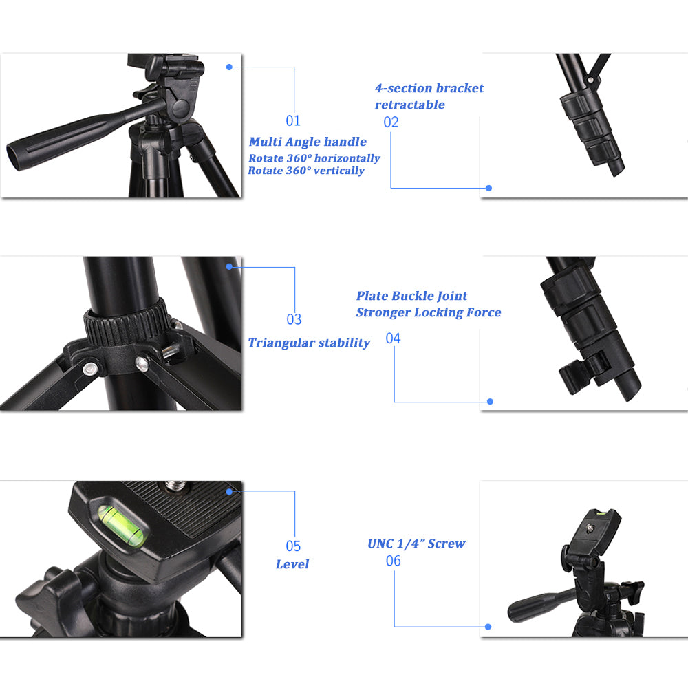 NA-3120 Telefon Stativ 40 Zoll für Gopro iPhone Samsung Xiaomi Huawei - Hochwertiges Aluminium Reise Tripode Par