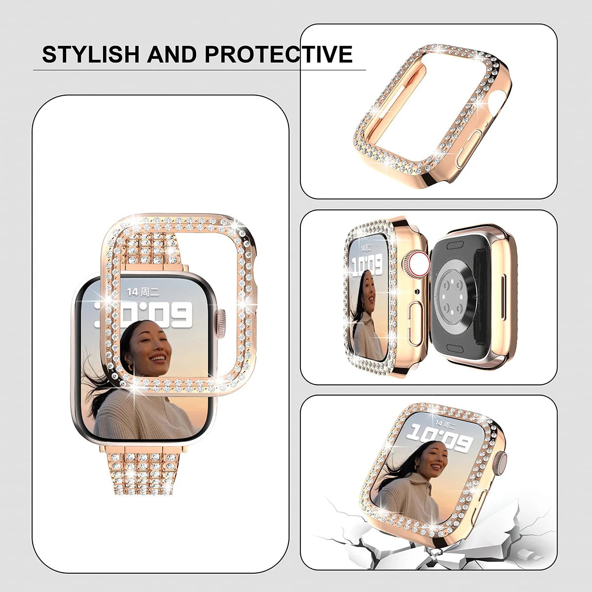 Luxus Premium Glitzer Metall Armband und Diamant Schutzhülle für Apple Uhren Serie 9 8 7 6 5 4 SE | Ultra 49mm 45mm 41mm 40